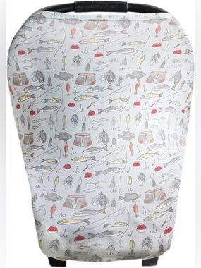 Copper pearl Neutral Fishing-Print Baby Car seat cover with Red Accents